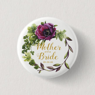 Paarse Peony Wreath Moeder van de Bride ID456 Ronde Button 3,2 Cm