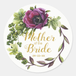 Paarse Peony Wreath Moeder van de Bride ID456 Ronde Sticker