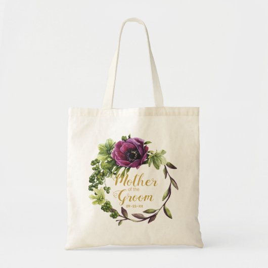 Paarse Peony Wreath Moeder van de Groom ID456 Tote Bag (Voorkant)