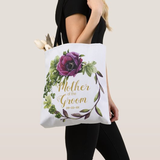Paarse Peony Wreath Moeder van de Groom ID456 Tote Bag (Dichtbij)