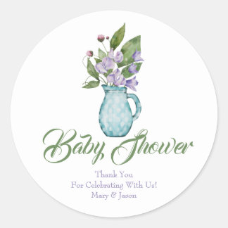 Paarse peperbloemen Baby shower Dank je wel Ronde Sticker