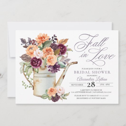 Paarse perforatie Floral Herfst Bridal Shower Invi Kaart (Voorkant)
