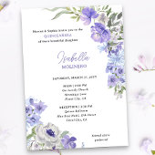 Paarse Peri bloemenelegante Quinceanera en mis Kaart