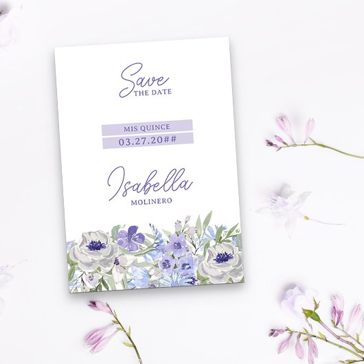 Paarse Peri Girly Bloemen Mis Quince Save The Date