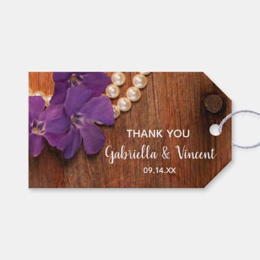 Paarse Periwinkle Barn Wood Weddenschap Labels Cadeaulabel (Voorkant (Horizontaal))
