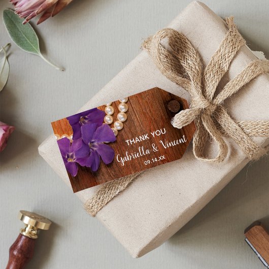 Paarse Periwinkle Barn Wood Weddenschap Labels Cadeaulabel
