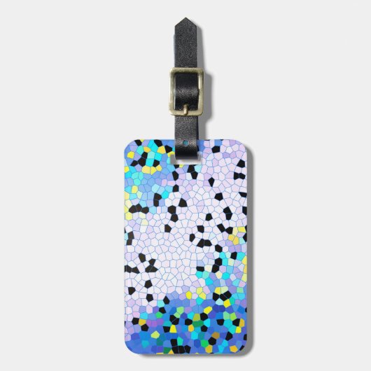 Paarse Periwinkle Blue en Black Mosaic Pattern Bagagelabel (Voorkant verticaal)