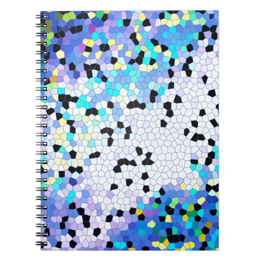 Paarse Periwinkle Blue en Black Mosaic Pattern Notitieboek (Voorkant)