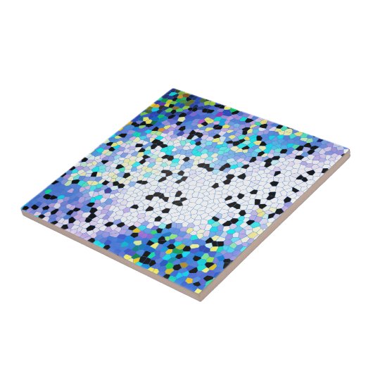 Paarse Periwinkle Blue en Black Mosaic Pattern Tegeltje (Zijkant)