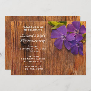 Paarse Periwinkle en Barn Wood Jubileum Party Kaart