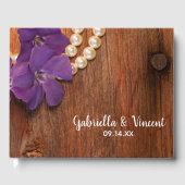 Paarse Periwinkle Pearls Barn Wood Country Weddens Gastenboek (Voorkant)