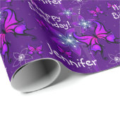 Paarse Personaliseer Naam Vlinder Roll van Cadeaupapier (Rol Hoek)