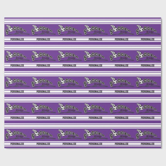 Paarse personaliseer Voetbal Cadeaupapier (Vlak)