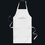 Paarse Persoonlijke manuscriptnaam volwassen schor Lang Schort<br><div class="desc">Introductie van onze Paarse gepersonaliseerde scriptnaam Adult Schort, een stijlvolle en elegante keuze voor het hosten van botanische workshops, kooklessen of elk evenement waar gepersonaliseerde schorten heerlijke weggeefacties maken. Dit schort heeft een elegante paarse kleur en een script lettertype dat een vleugje verfijning aan het ontwerp toevoegt. Pas de schorten...</div>