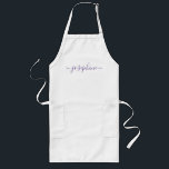 Paarse Persoonlijke manuscriptnaam volwassen schor Lang Schort<br><div class="desc">Introductie van onze Paarse gepersonaliseerde scriptnaam Adult Schort, een stijlvolle en elegante keuze voor het hosten van botanische workshops, kooklessen of elk evenement waar gepersonaliseerde schorten heerlijke weggeefacties maken. Dit schort heeft een elegante paarse kleur en een script lettertype dat een vleugje verfijning aan het ontwerp toevoegt. Pas de schorten...</div>