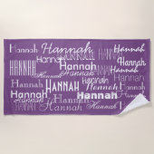 Paarse persoonlijke naam strandlaken (Voorkant)