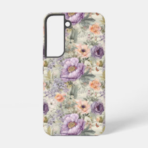Paarse Perzik Bloemen Bloemig Vintage Shabby Chic Samsung Galaxy Hoesje