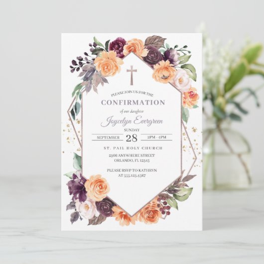 Paarse Perzik Bloemen Herfst Bevestigingsuitnodigi Kaart (Staand voorkant)