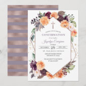 Paarse Perzik Bloemen Herfst Bevestigingsuitnodigi Kaart (Voorkant / Achterkant)