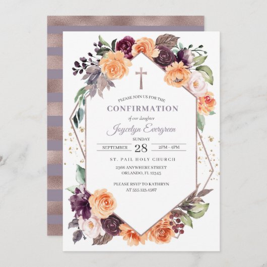 Paarse Perzik Bloemen Herfst Bevestigingsuitnodigi Kaart (Voorkant / Achterkant)