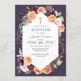 Paarse Perzik Bloemen Herfst Doopuitnodiging Kaart