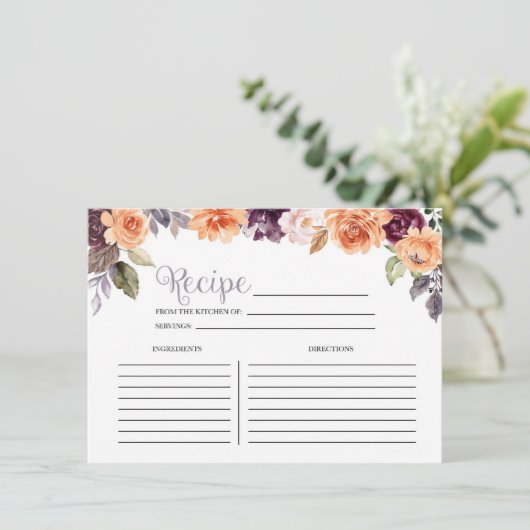 Paarse Perzik Bloemen Herfst Vrijgezellenfeest Rec Informatiekaartje (Staand voorkant)