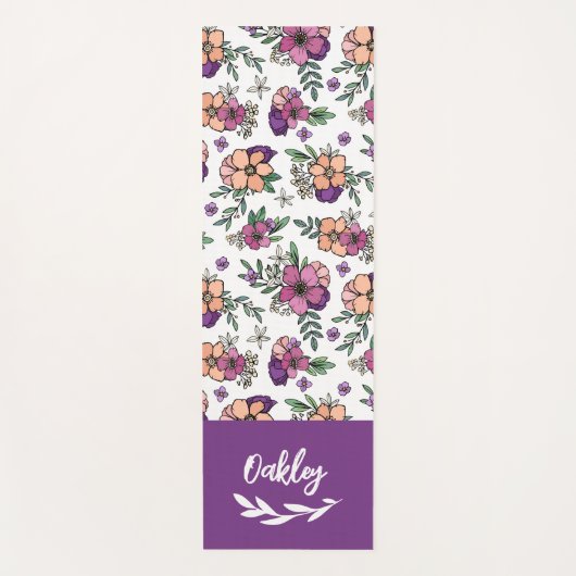 Paarse Perzik Bloemen Naam in Penseel Script Yogamat (Voorkant)