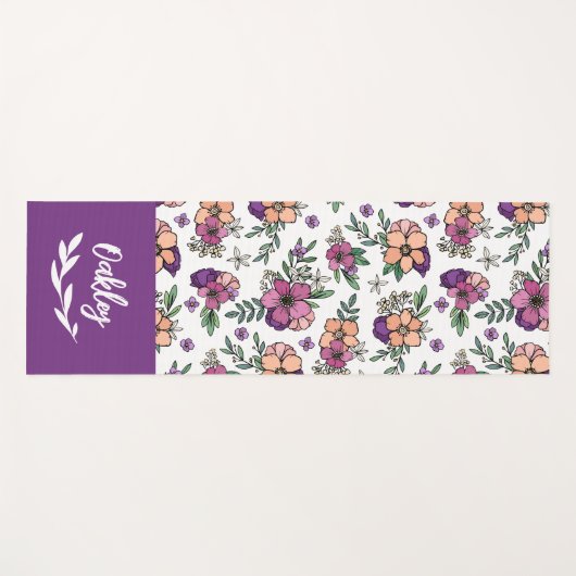 Paarse Perzik Bloemen Naam in Penseel Script Yogamat (Voorkant (horizontaal))