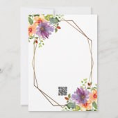 Paarse Perzik Bloemen QR Code Modern Huwelijksdeta Kaart (Achterkant)