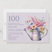 Paarse Perzik Bloemen Watering Can 100e Verjaardag Kaart (Voorkant)