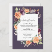Paarse perzik bloemenherfst bruiloft uitnodiging (Voorkant)