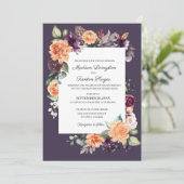 Paarse perzik bloemenherfst bruiloft uitnodiging (Staand voorkant)