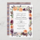 Paarse perzik bloemenherfst bruiloft uitnodiging (Voorkant / Achterkant)