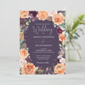 Paarse perzik bloemenherfst bruiloft uitnodiging (Staand voorkant)