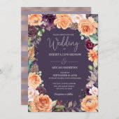 Paarse perzik bloemenherfst bruiloft uitnodiging (Voorkant / Achterkant)
