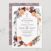 Paarse Perzik Bloemrijke Herfst Doop Uitnodiging (Voorkant / Achterkant)