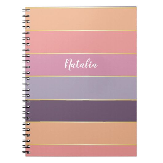 Paarse Perzik Custom Summer Color Block Stripes Notitieboek (Voorkant)