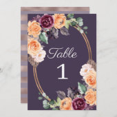 Paarse Perzik Floral Fall Trouwtafel Nummer Kaart (Voorkant / Achterkant)