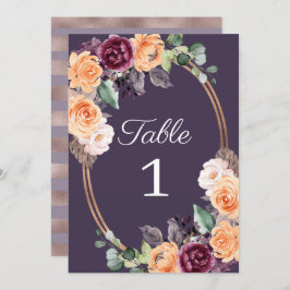 Paarse Perzik Floral Fall Trouwtafel Nummer Kaart