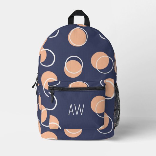 Paarse & Perzik Geometrische Cirkels Monogram Init Bedrukte Rugzak (Voorkant)