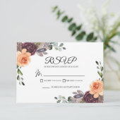 Paarse Perzik Herfst Bruiloft RSVP Bijlagekaart (Staand voorkant)