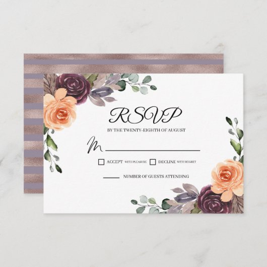 Paarse Perzik Herfst Bruiloft RSVP Bijlagekaart (Voorkant / Achterkant)