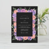 Paarse Perzik Ranunculus Eucalyptus Bruiloft Kaart (Staand voorkant)