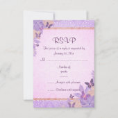 Paarse/perzik vlinder & Damask RSVP kaart (Voorkant)