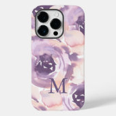Paarse Perzik Waterverf Bloemenmonogram Case-Mate iPhone Case (Achterkant)