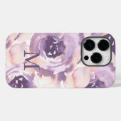 Paarse Perzik Waterverf Bloemenmonogram Case-Mate iPhone Case (Achterkant (horizontaal))