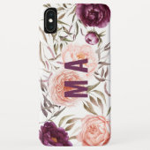 Paarse + perzik waterverf florale herfst monogram Case-Mate iPhone case (Achterkant)