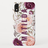 Paarse + perzik waterverf florale herfst monogram Case-Mate iPhone case (Achterkant)