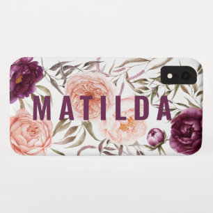 Paarse + perzik waterverf florale herfst monogram Case-Mate iPhone case