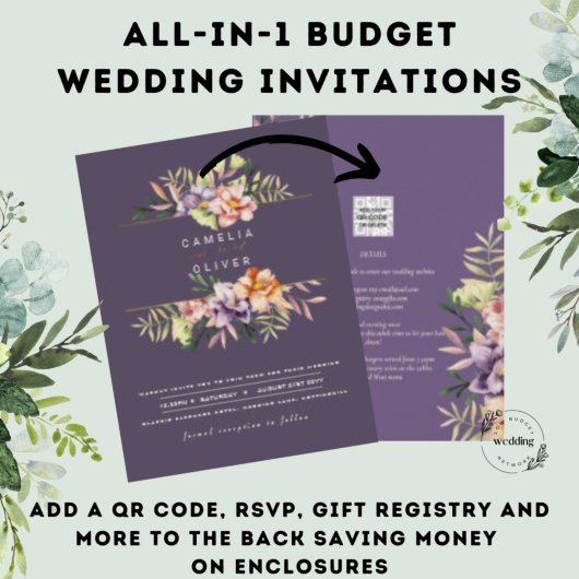 Paarse Perzik Zomer Bloemige Trouw Uitnodiging QR 